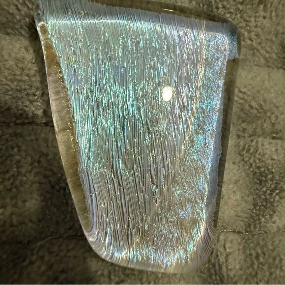 Dichroic Glass Pendant – Iridescent Ice Blue Textured Fused Art Piece - Picture 11 of 16